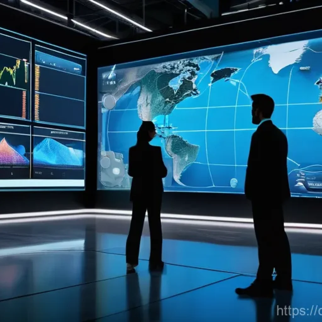 국제물류에서의 리스크 관리 전략 - A sophisticated, high-tech logistics control center. The scene features a diverse team of profession...