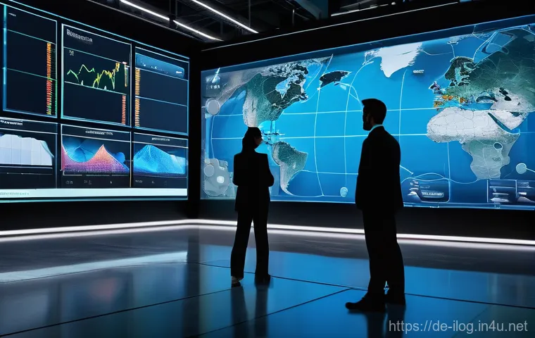 국제물류에서의 리스크 관리 전략 - A sophisticated, high-tech logistics control center. The scene features a diverse team of profession...